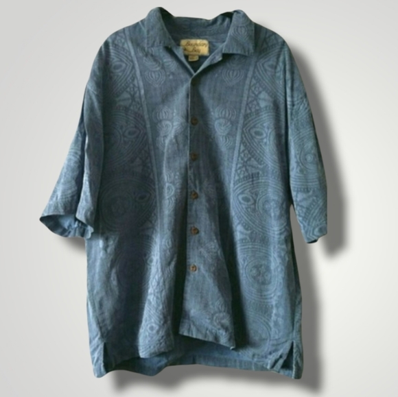 BOUNDARY Bay 100% Silk w Coconut Buttons Oversized Button Up Short Sleeve Shirt - Picture 1 of 13